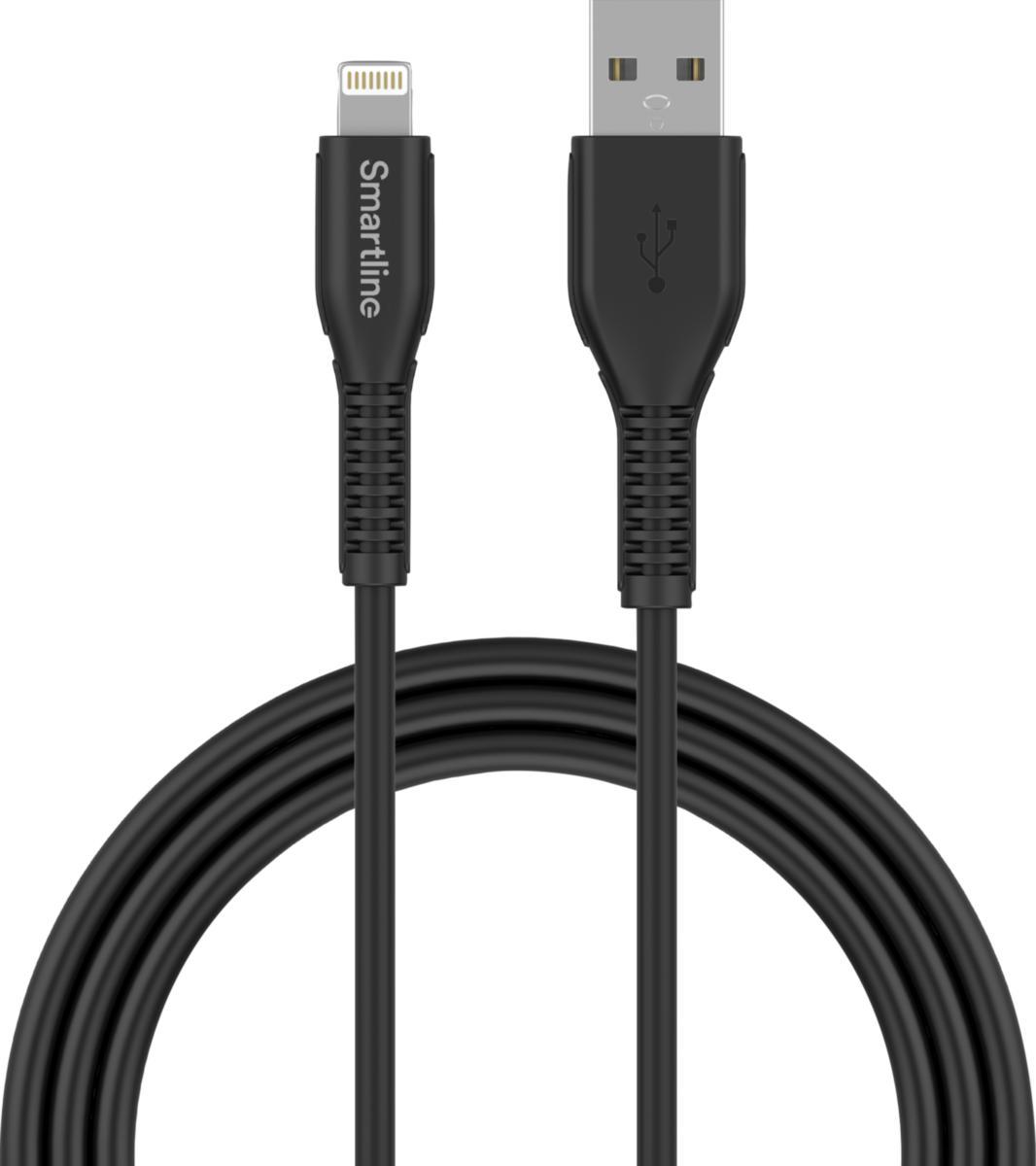 Latauskaapeli, USB Type-A - Lightning, iPhone/iPad, erityisen kestävä, Smartline - LATAUSKAAPELI LIGHTNING 2M STRONG MUSTA IPHONE/IPAD