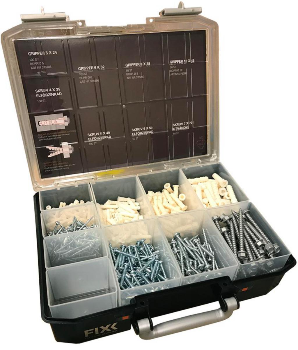 Kiinnitystarvikelajitelma FIXX, Gripper-tulpat ja ruuvit - KIINNITYSTARVIKESALKKU VALMIS FIXX GRIPPER TULPAT JA RUUVIT