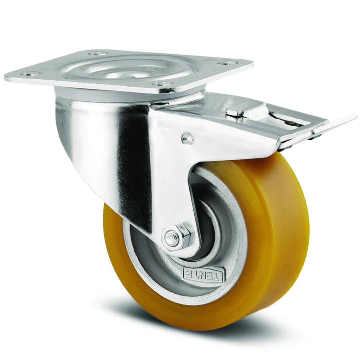 Kalustepyörä teollisuuskäyttö kuulalaakeroitu jarrulla Tente - OHJ.PYÖRÄ TENTE 160MM POLYUR JARRU 4687ITP160P63 L.140X110