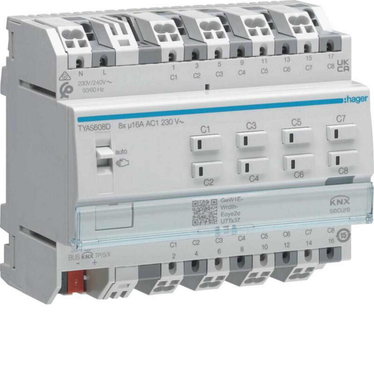 Lähtöyksikkö Hager KNX ETS - LÄHTÖYKSIKKÖ KNX KNX ETS TYA608D 8X16A RLCV SECURE DIN