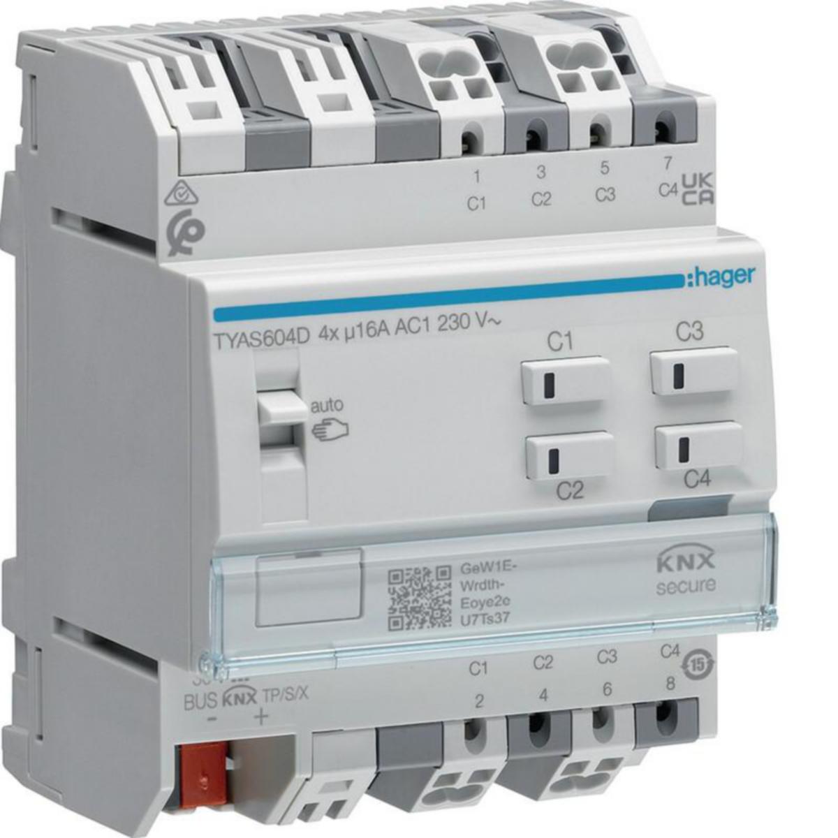 Lähtöyksikkö Hager KNX ETS - LÄHTÖYKSIKKÖ KNX ETS TYAS604D 4X16A RLCV SECURE DIN