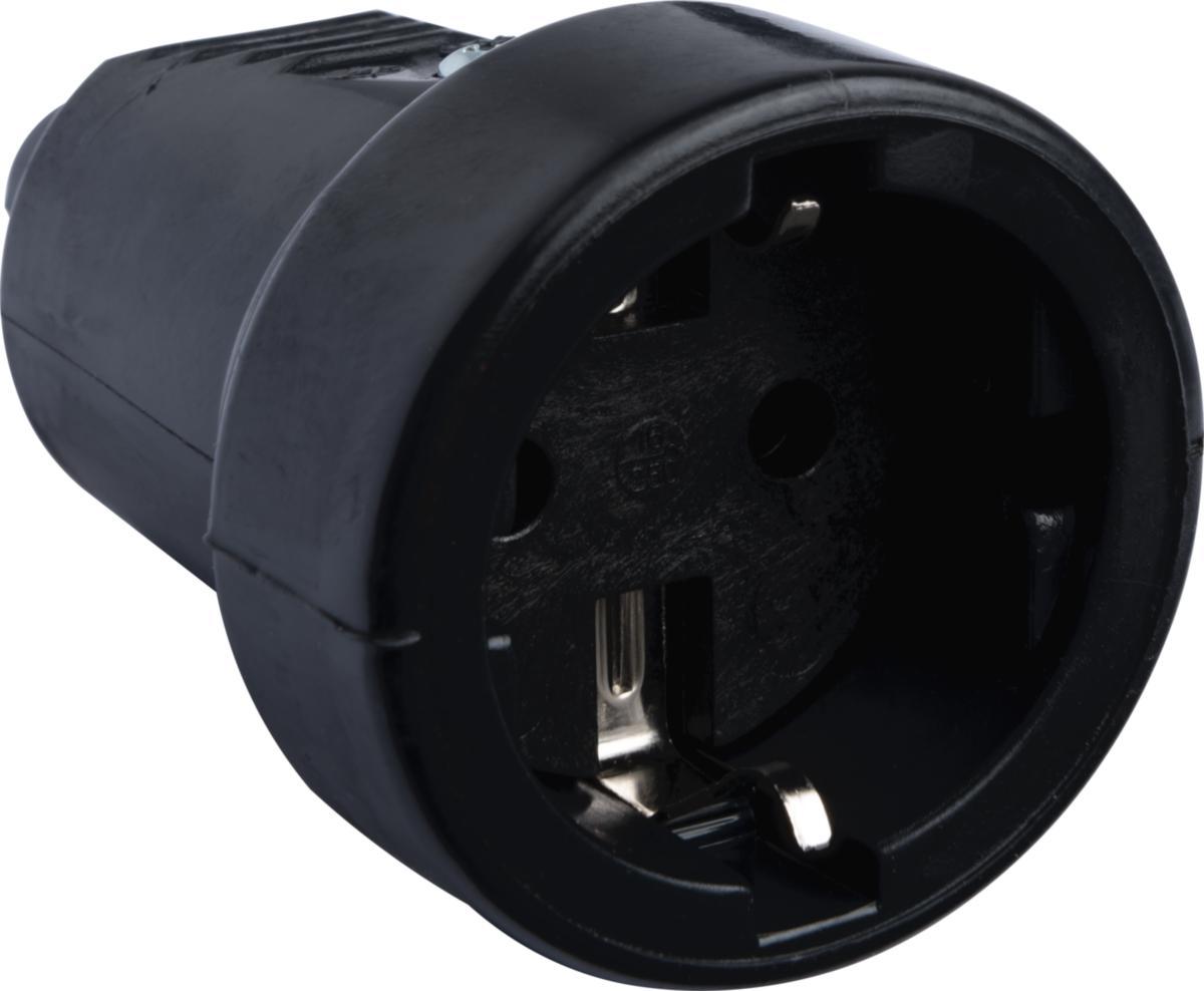 Jatkopistorasia, jossa RVT, maadoitettu, IP20 - JATKOPISTORASIA MAAD MUSTA LÄMMÖN KESTÄVÄÄ MUOVIA