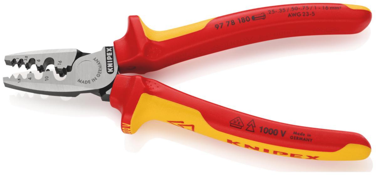 Puristuspihdit Knipex 9778 johdinpääholkkeihin 1000V - PÄÄTEHOLKKIPIHTI 180 MM VDE KNIPEX KÄSIKÄYTTÖ