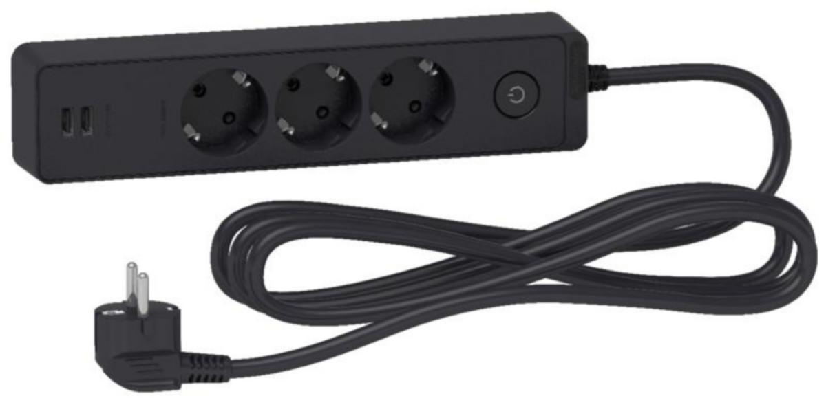 Jatkojohto Schneider Electric USB PVC H05VV-F - Kuluttajapakkaus (DIY) - JATKOPISTORASIA UNICA SYSTEM+ 3-OS +2xUSB 3m MSK 3G1.5 MUSTA