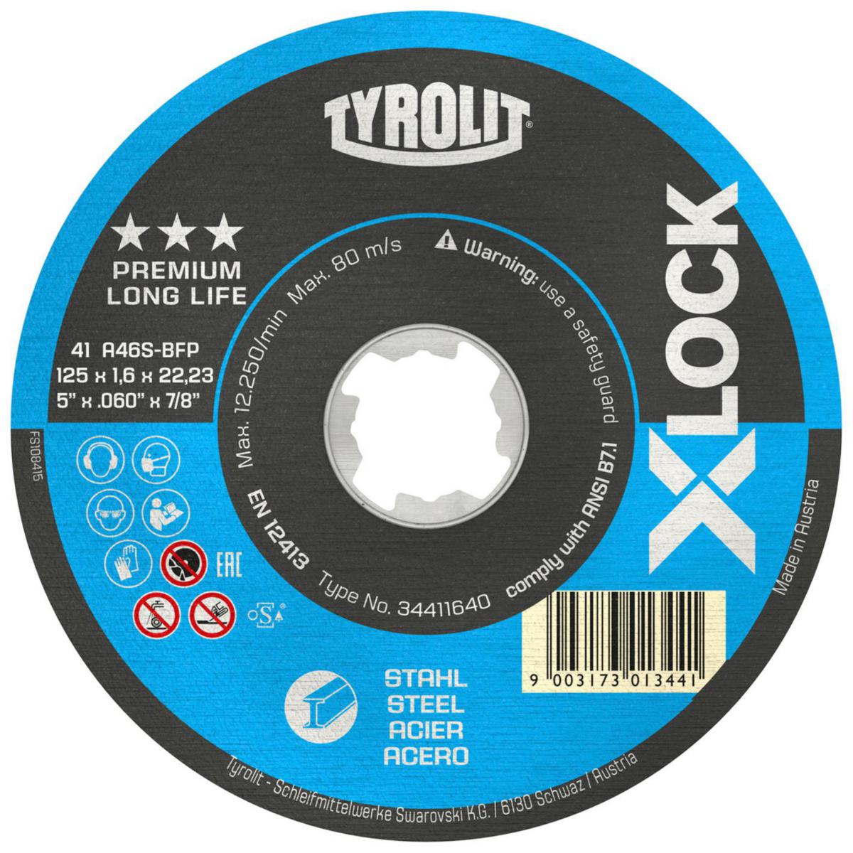 Katkaisulaikka Tyrolit Premium*** X-Lock Longlife teräs kulmahiomakoneeseen - KATKAISULAIKKA X-LOCK TYROLIT PREM LL 125X1.6X22