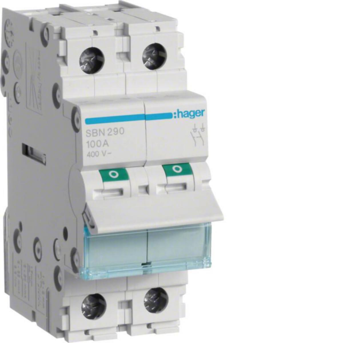 Modulaariset kuormankytkin Hager 2-napainen - KUORMANKYTKIN VIPU HAGER SBN290 0-1 2N 100A 400VAC DIN