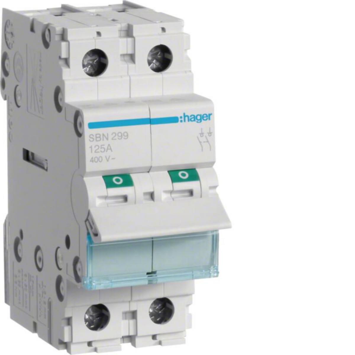 Modulaariset kuormankytkin Hager 2-napainen - KUORMANKYTKIN VIPU HAGER SBN299 0-1 2N 125A 400VAC DIN