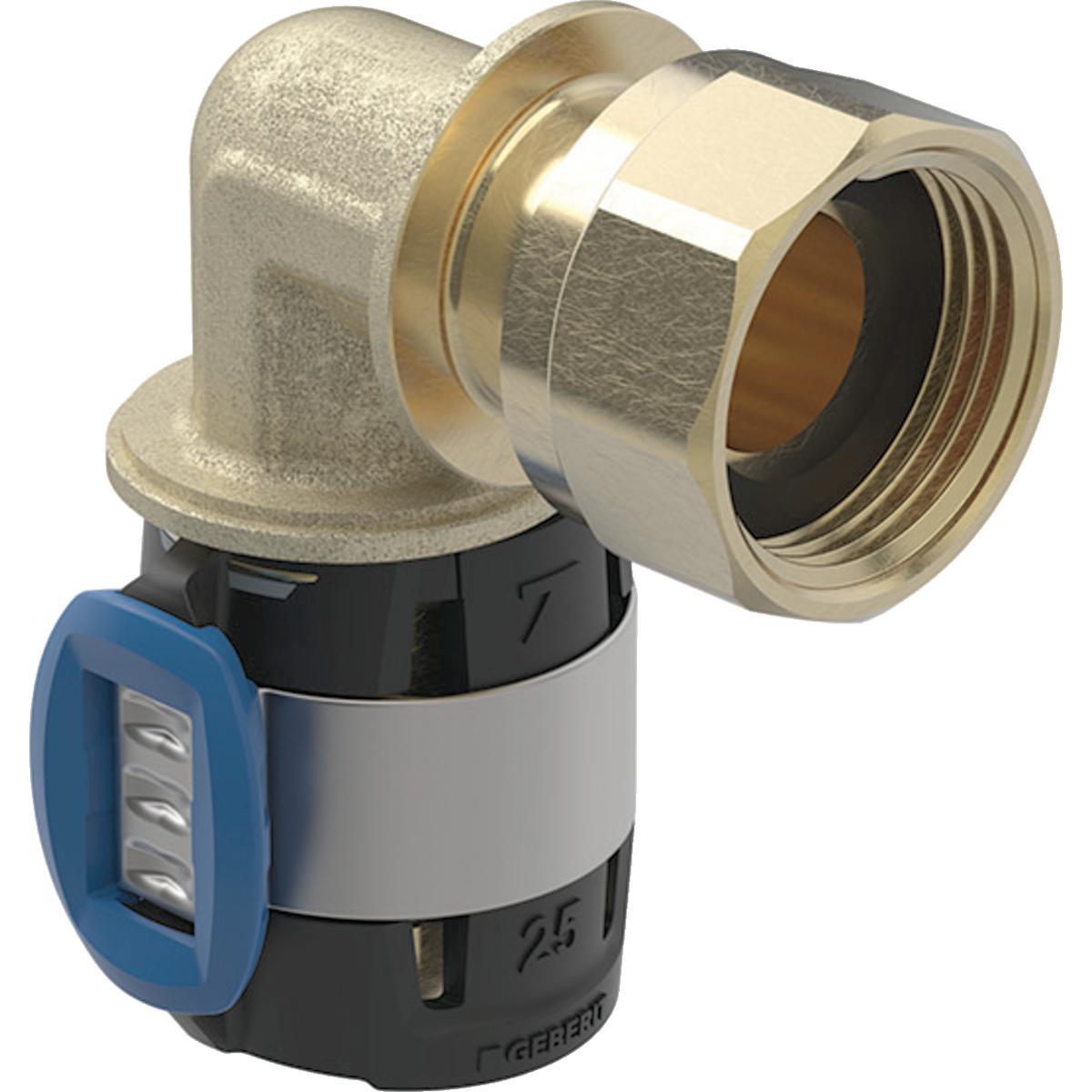 Käyrä Geberit FlowFit 90° irtomutterilla - PURISTUS-/KIERRELIITIN KULMA D25-G3/4 SK IRTOMUTTERILLA