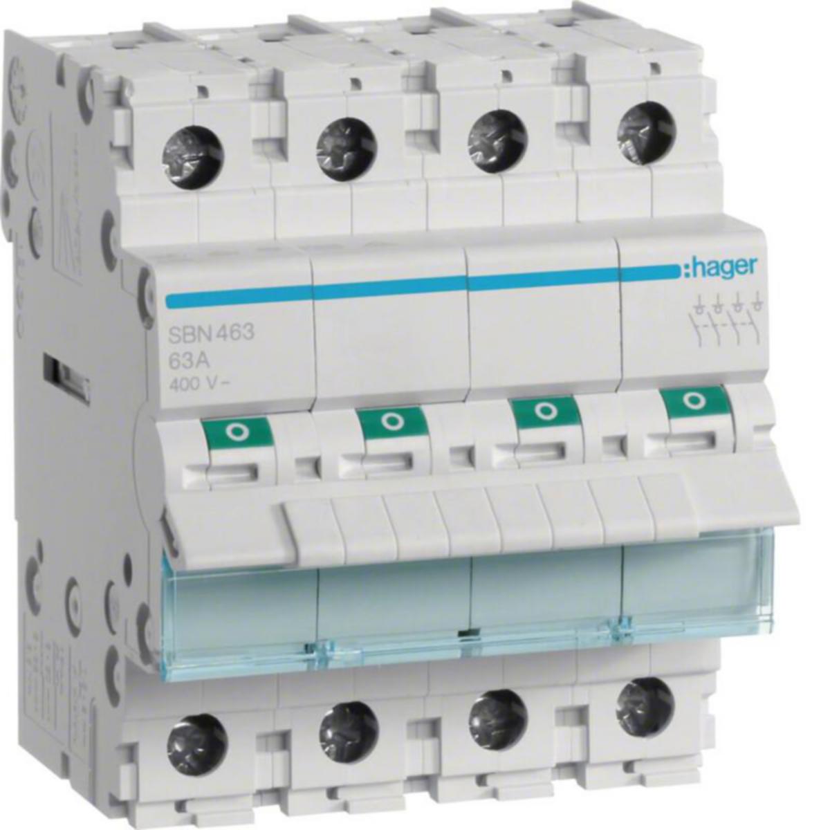 Modulaariset kuormankytkin Hager 4-napainen - KUORMANKYTKIN VIPU HAGER SBN463 0-1 4N 63A 400VAC DIN