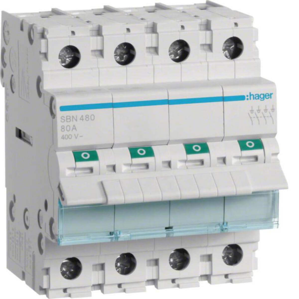 Modulaariset kuormankytkin Hager 4-napainen - KUORMANKYTKIN VIPU HAGER SBN480 0-1 4N 80A 400VAC DIN