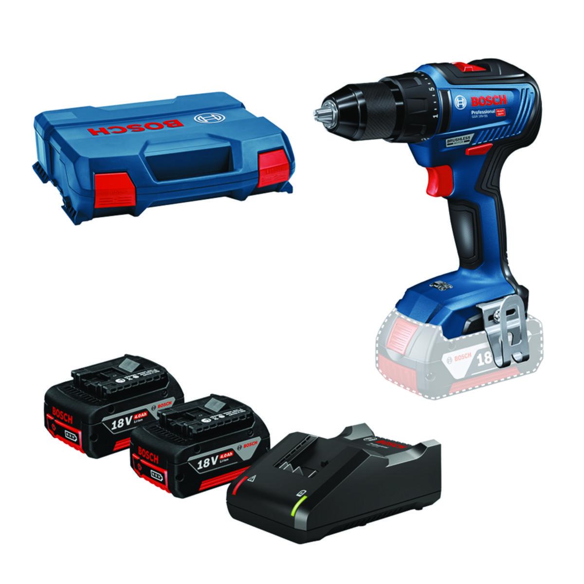 Akkuporakone Bosch GSR 18V-55 - AKKUPORAKONE BOSCH GSR18V-55 2X4,0AH L-CASE