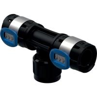 T-haara Geberit FlowFit MasterFix-sovittimella, läpivirtaus