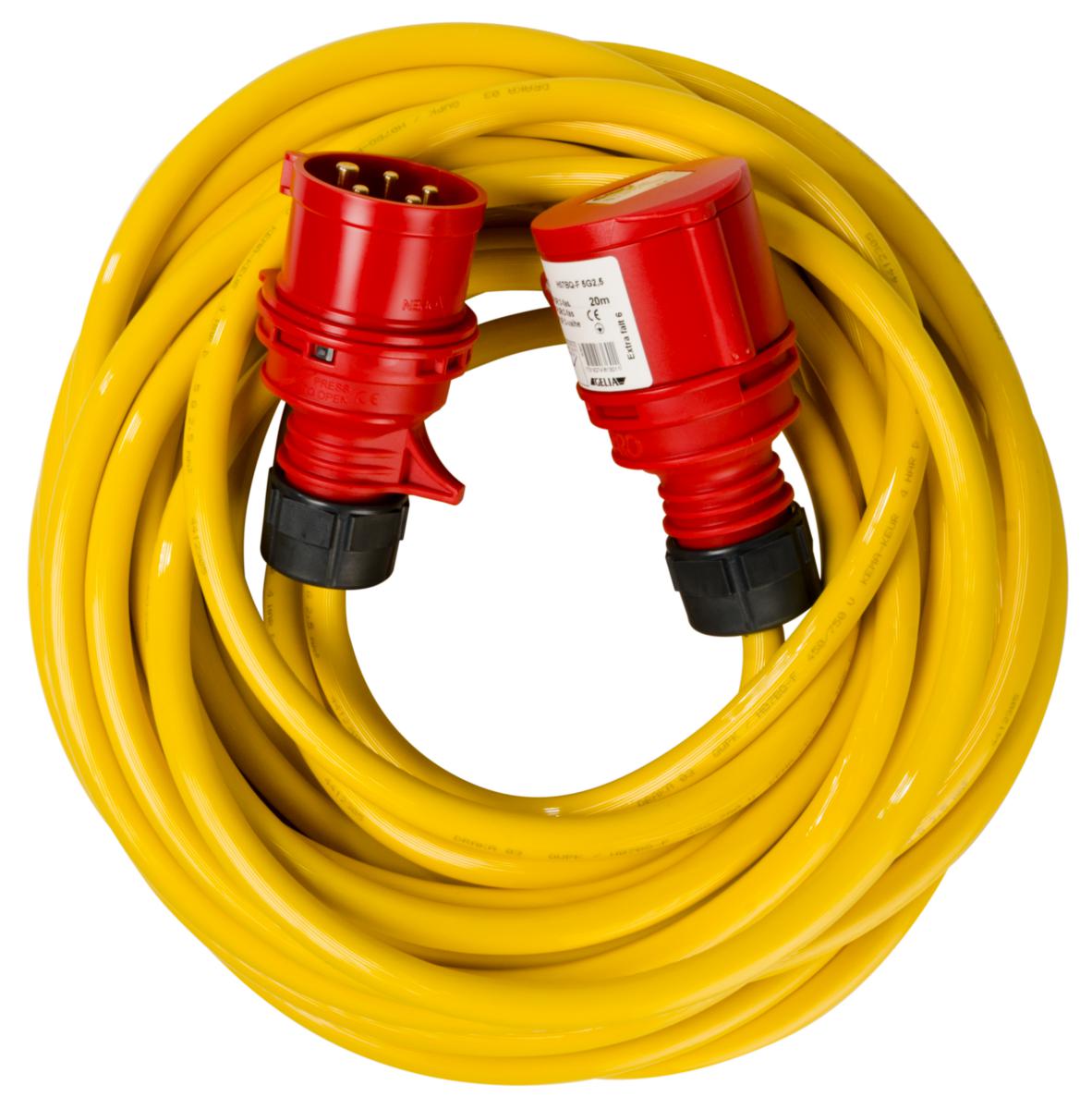 PUR-jatkojohto, 3-vaihe, CEE, PUR, erittäin joustava ja kestävä - JATKOJOHTO PUR 3-VAIHE 16A 5G2.5 20M