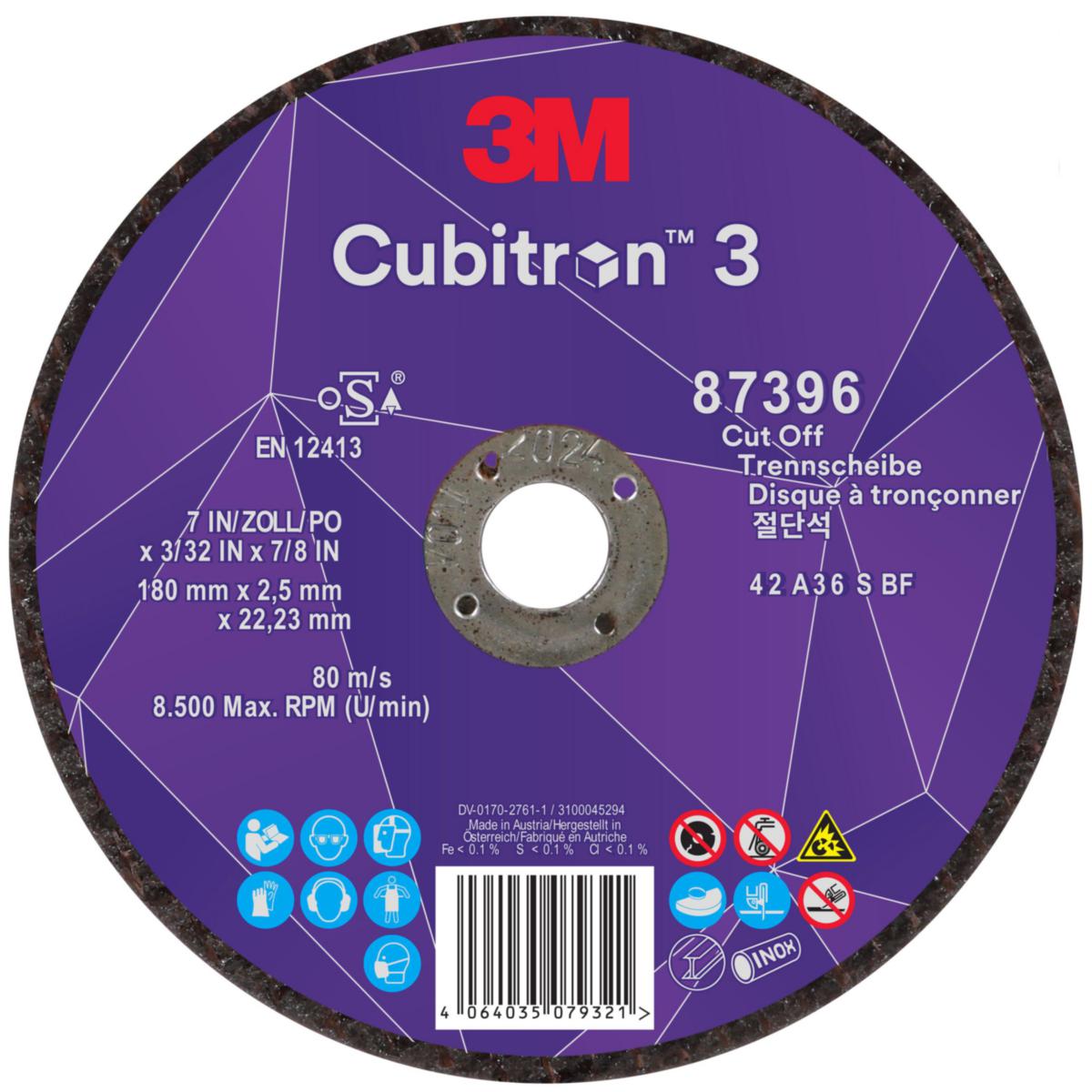 Katkaisulaikka 3M™ Cubitron™ 3 T42 - KATKAISULAIKKA 180X2.5X22.23MM 3M CUBITRON 3 T42 NAPASYVEN.