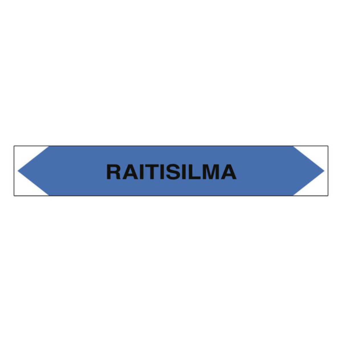 Merkintätarra SWM Virtausnuolet 160x25mm - MERKINTÄTARRA 5 KPL ARKKI SWM PUTKISTOTARRA RAITISILMA