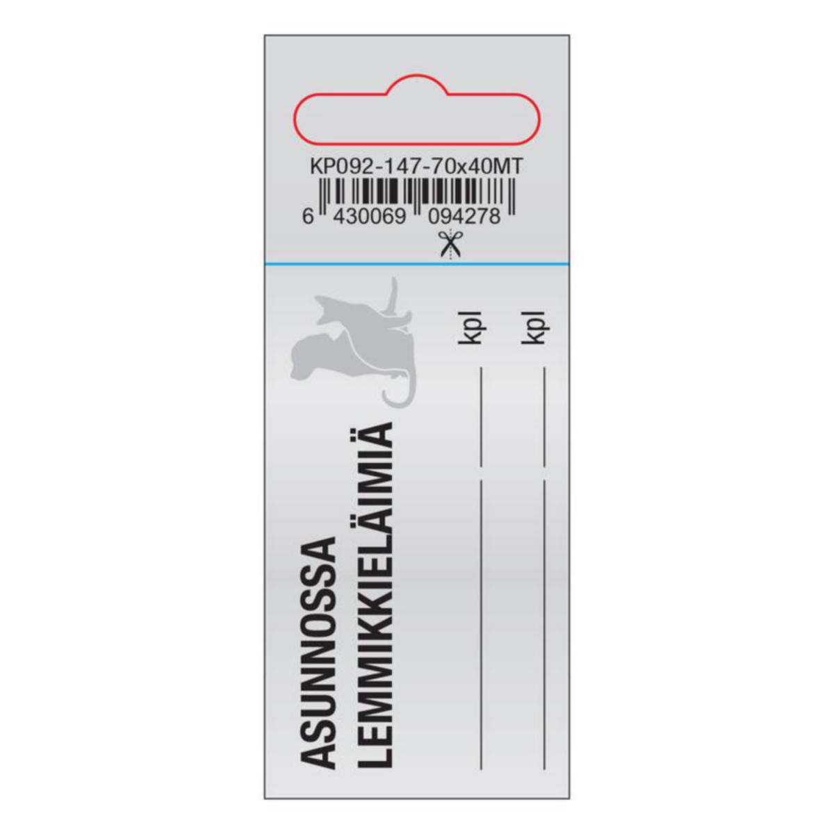 Merkintätarra asunnot/kiinteistöt SWM - MERKINTÄTARRA SWM KILPIPUSSI TARRA ASUNNOSSA LEMMIKKIELÄIMI