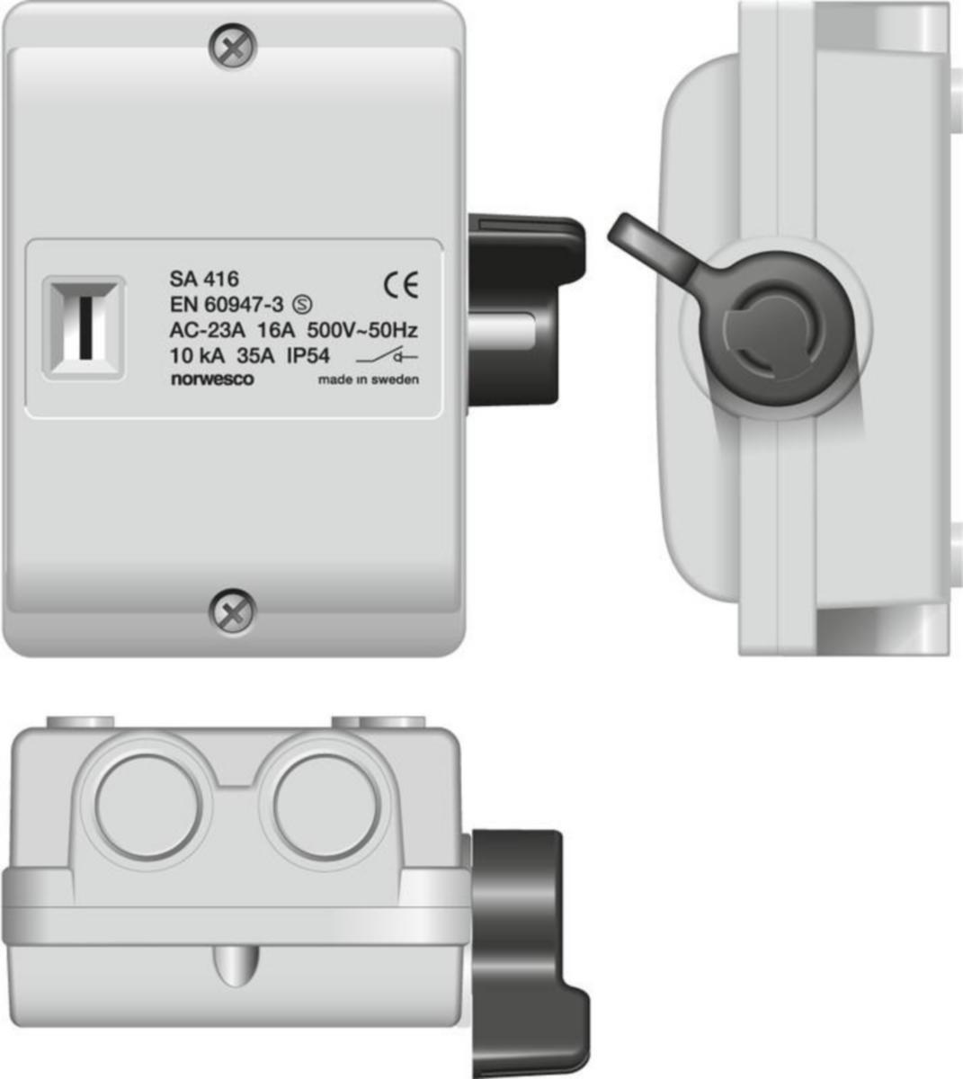 Turvakytkin vipu Norwesco 16A/M20 - TURVAKYTKIN VIPU NORWESCO SA416/M20 4x16A 7.5kW IP54