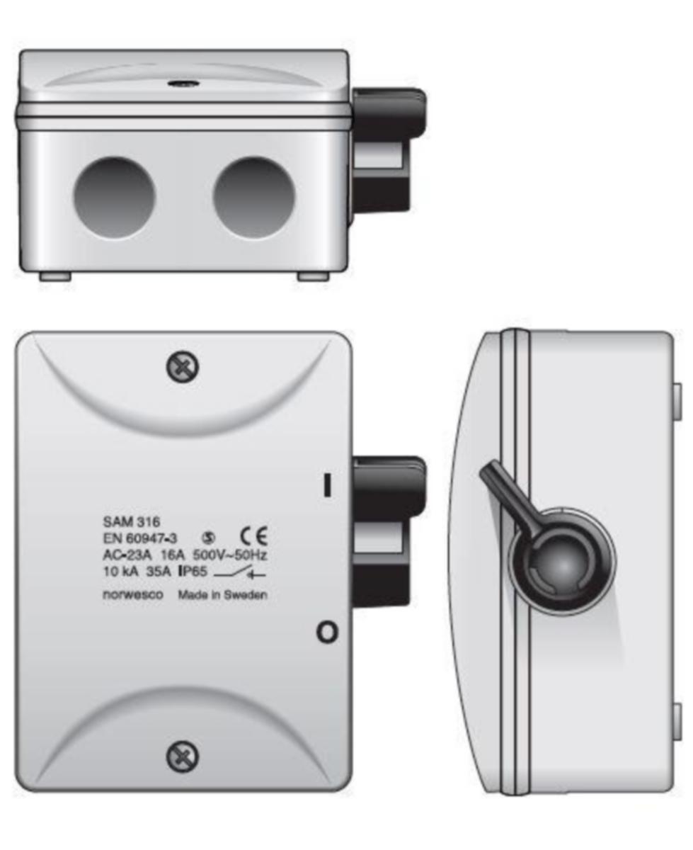 Turvakytkin vipu Norwesco SAM 16A/M25 - TURVAKYTKIN VIPU NORWESCO SAM316 3x16A 7.5kW IP65