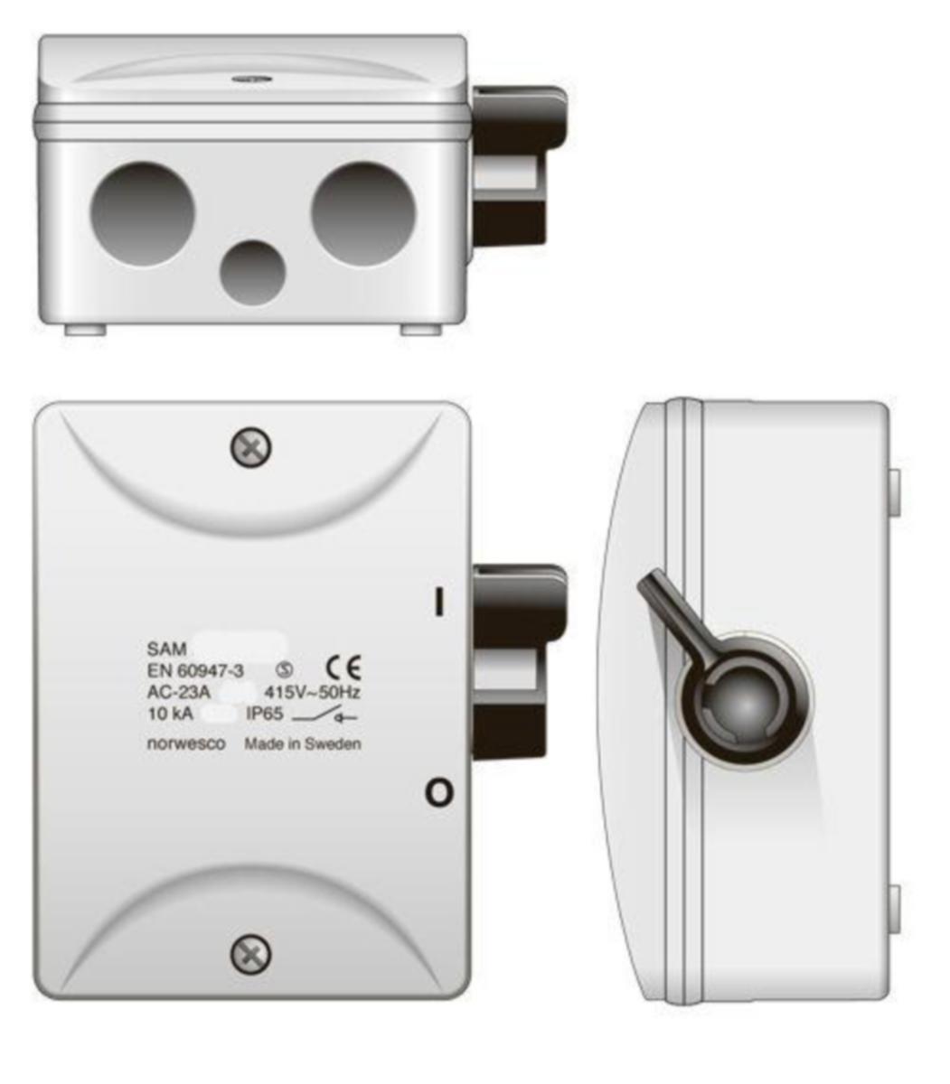 Turvakytkin vipu Norwesco SAM 16A/M25 - TURVAKYTKIN VIPU NORWESCO SAM316H 3x16A+APUK 7.5kW IP65