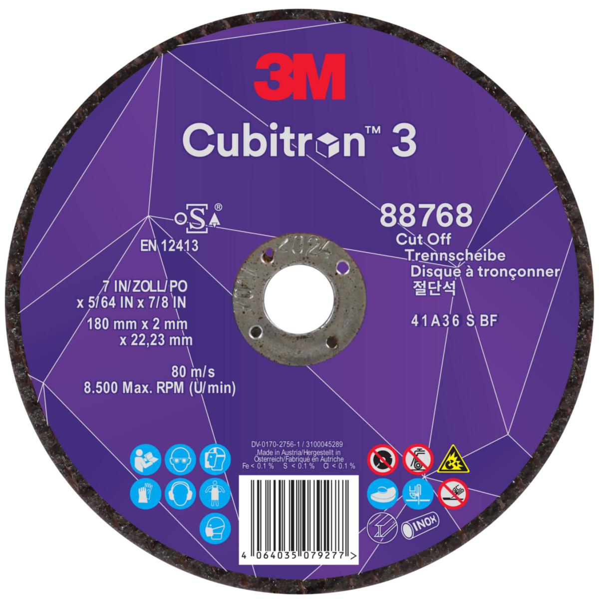 Katkaisulaikka 3M™ Cubitron™ 3 T41 - KATKAISULAIKKA 180X2X22.23MM 3M CUBITRON 3 T41