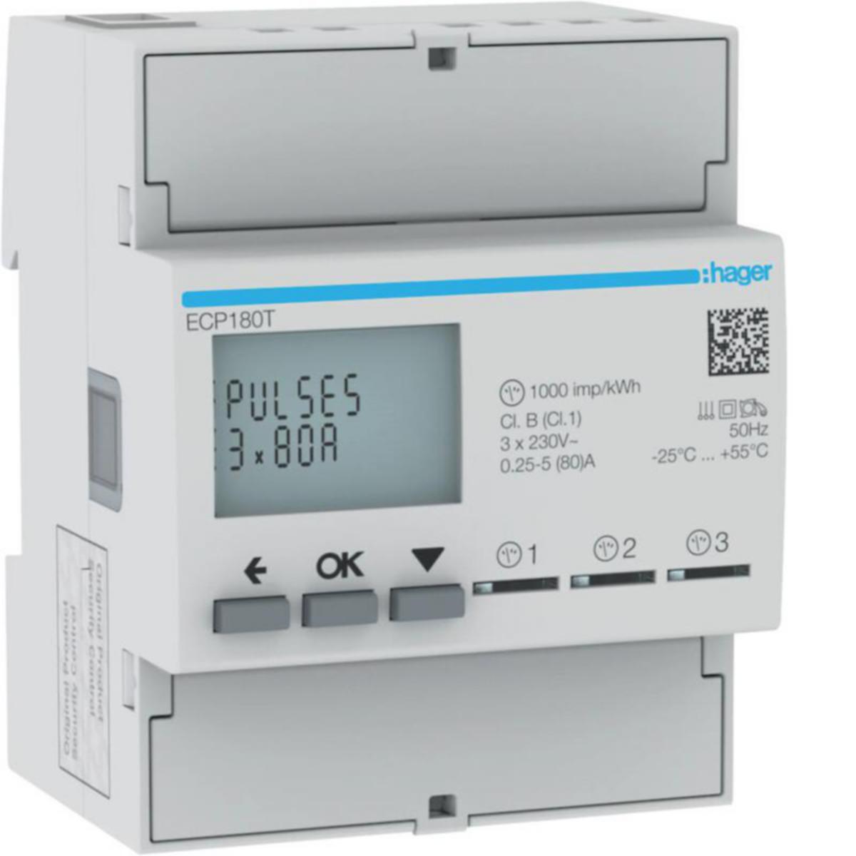 Energiamittari UTU suoramittaus - ENERGIAMITTARI DIN HAGER ECP180T 1V SUORA 3X80A S0