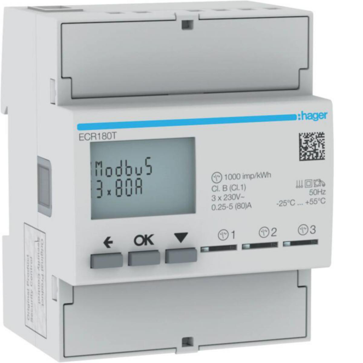 Energiamittari UTU suoramittaus - ENERGIAMITTARI DIN HAGER ECR180T 1V SUORA 3X80A MODBUS