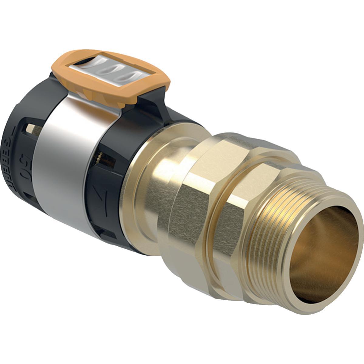 Yhdistäjä Geberit FlowFit uk - PURISTUS-/KIERREL. YHDISTÄJÄ ULKOKIERTEELLÄ D63-R2 1/2