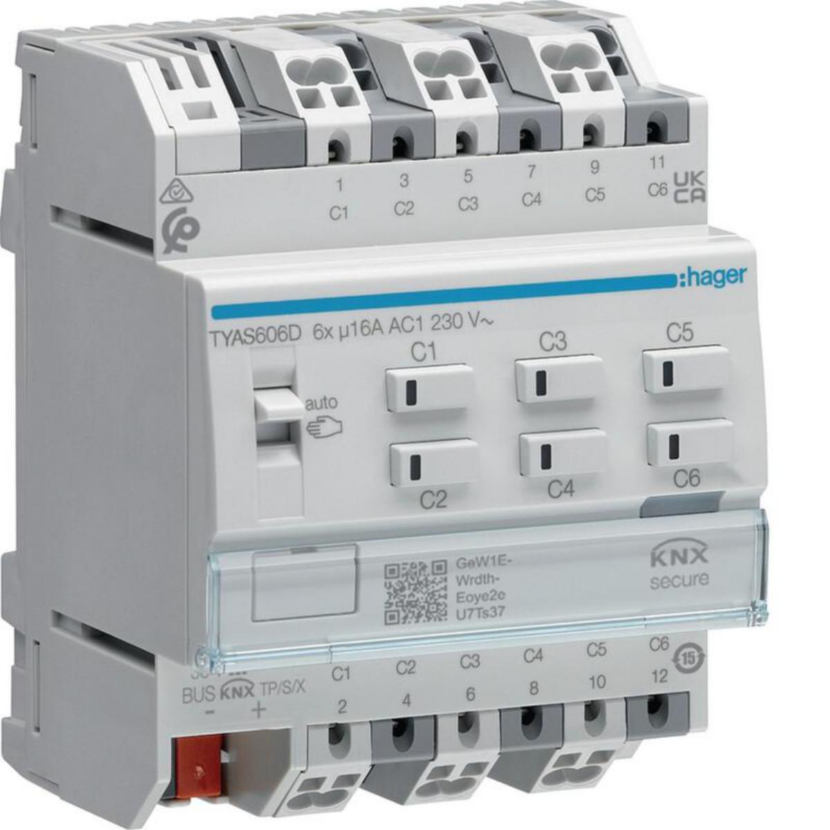Lähtöyksikkö Hager KNX ETS - LÄHTÖYKSIKKÖ KNX ETS TYAS606D 6X16A RLCV SECURE DIN