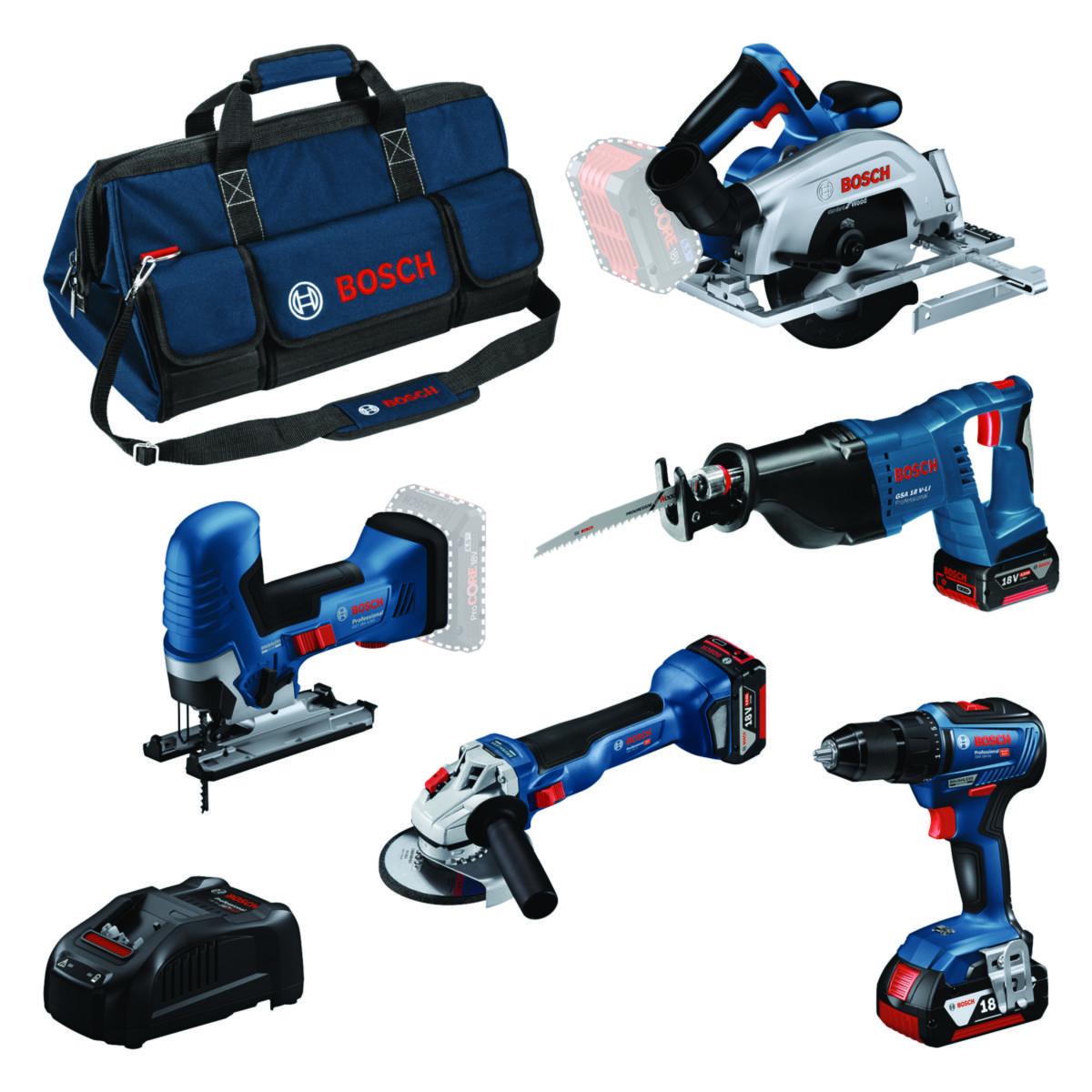 Akkukonesarja Bosch 5osaa - AKKUKONESARJA BOSCH 18V 3X4,0AH 5-OSAINEN, LAUKKU