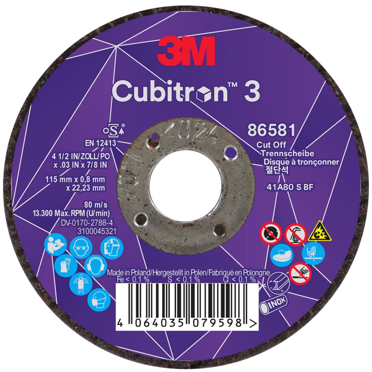 Katkaisulaikka 3M™ Cubitron™ 3 T41 - KATKAISULAIKKA 115X0.8X22.23MM 3M CUBITRON 3 T41