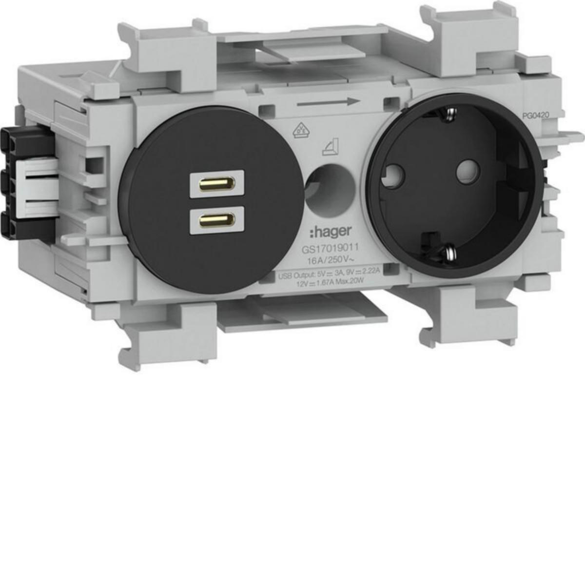 Kanavapistorasia Hager Ecoline - KANAVAPISTORASIA ECOLINE GS1701 PR + USB C-C HF MUS