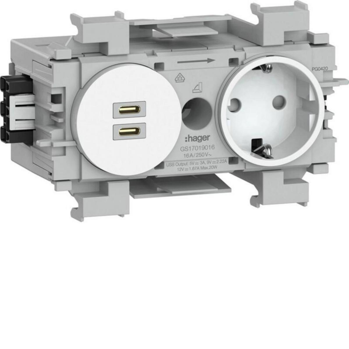 Kanavapistorasia Hager Ecoline - KANAVAPISTORASIA ECOLINE GS1701 PR + USB C-C HF VAL