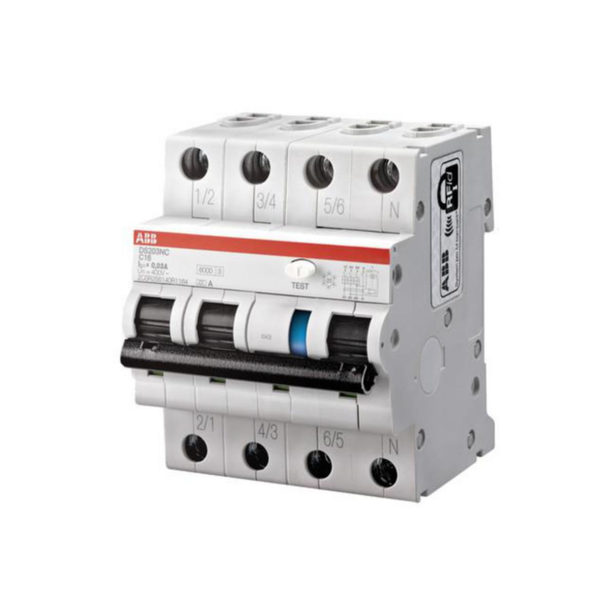 Vikavirtajohdonsuojakatkaisija ABB DS200 - VIKAVIRTAJOHDONSUOJAKAT. DS200 DS203NC-C10A30 4P C 10A 30MA