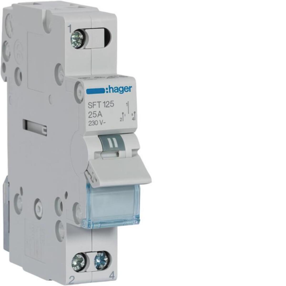 Vaihtokytkin Hager 1-0-2 - VAIHTOKYTKIN HAGER SFT125 1-0-2 1N 25A 230VAC