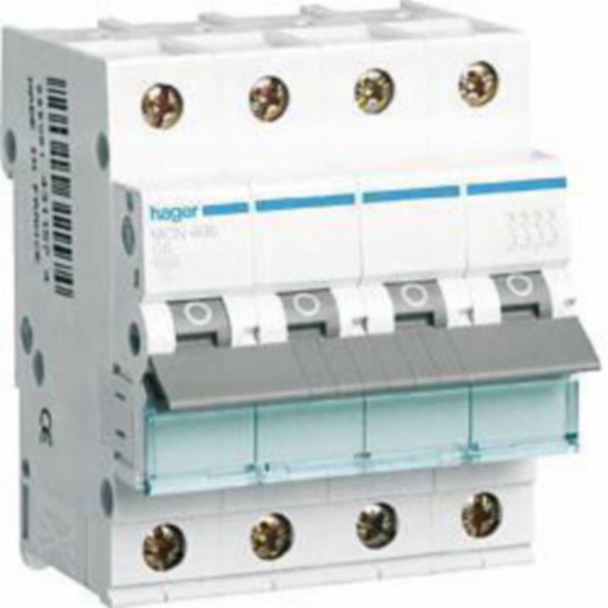 Johdonsuojakatkaisija Hager MCN C-käyrä 4-napainen - JOHDONSUOJAKATKAISIJA HAGER MCN425E 4x25A C-KÄYRÄ 6kA