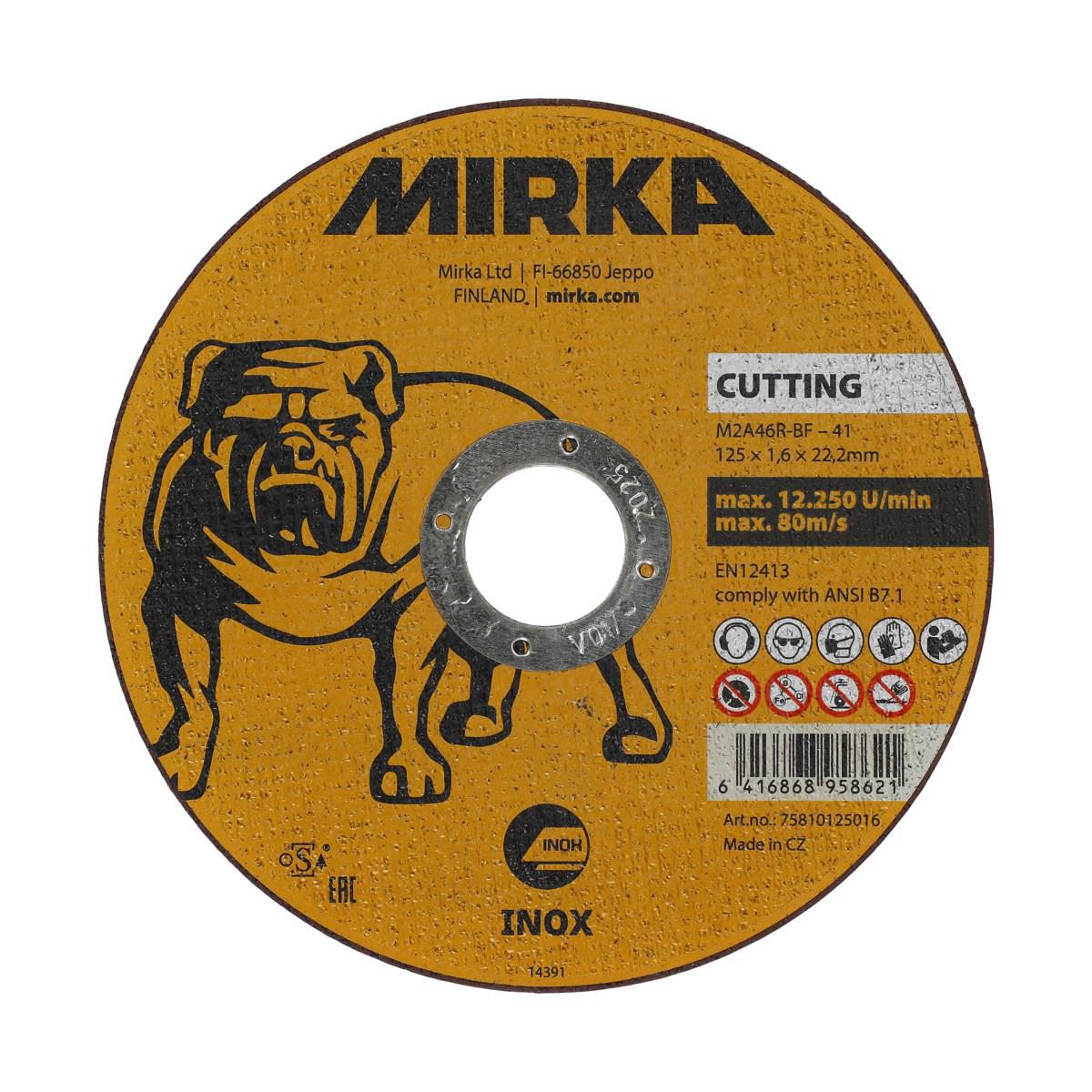 Katkaisulaikka Mirka M2A46R-BFInox teräs ja RST - KATKAISULAIKKA 125X1,6X22,2MM MIRKA M2A46R-BF INOX
