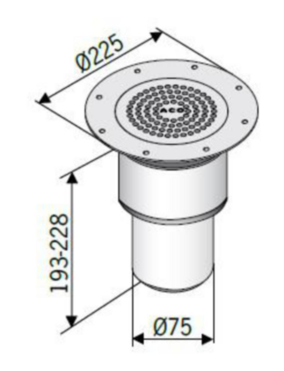 Lattiakaivot ACO muovimatto- ja laattalattialle vesieristyksellä - ACO LATTIAKAIVO PYSTYMALLI DN70 RST MATTO/LAATTA