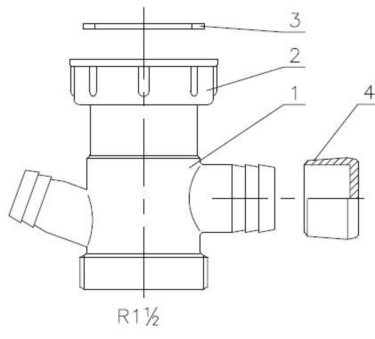 1 1/2" vesilukon ylivuoto- ja pesukonehaara - VIEMÄRÖINTIHAARA 11/2" SK/UK Ø25 / Ø22 PREVEX 12385
