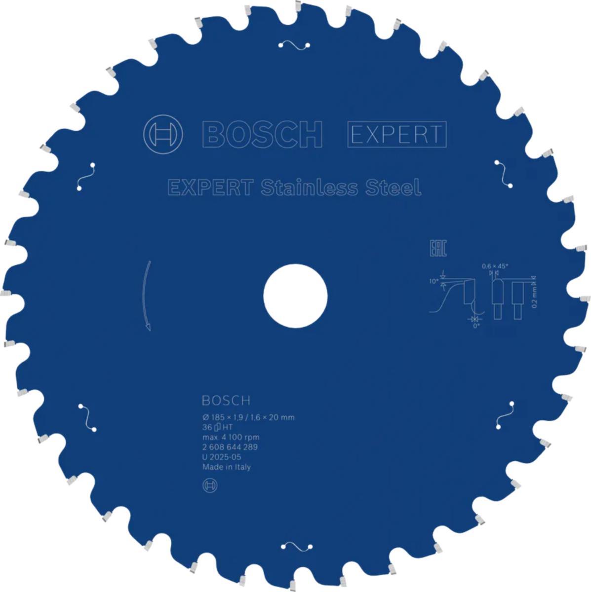 Pyörösahanterä Bosch Expert for Stainless Steel - PYÖRÖSAHANTERÄ EXP FOR STEEL BOSCH 185X1,9/1,6X20MM T36