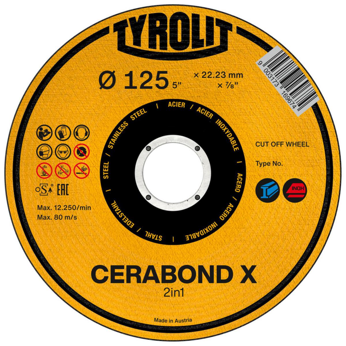 Katkaisulaikka Tyrolit Premium*** 2in1 Cerabond X kulmahiomakoneeseen - KATKAISULAIKKA PREMIUM 2IN1 TYROLIT CERABOND X 125X1X22