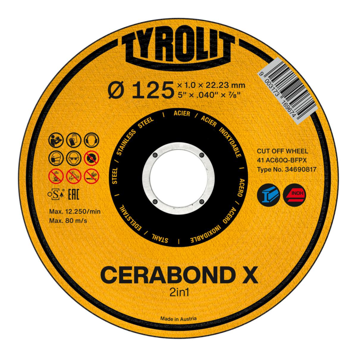 Katkaisulaikka Tyrolit Premium*** 2in1 Cerabond X kulmahiomakoneeseen - KATKAISULAIKKA PREMIUM 2IN1 TYROLIT CERABOND X 125X1.6X22