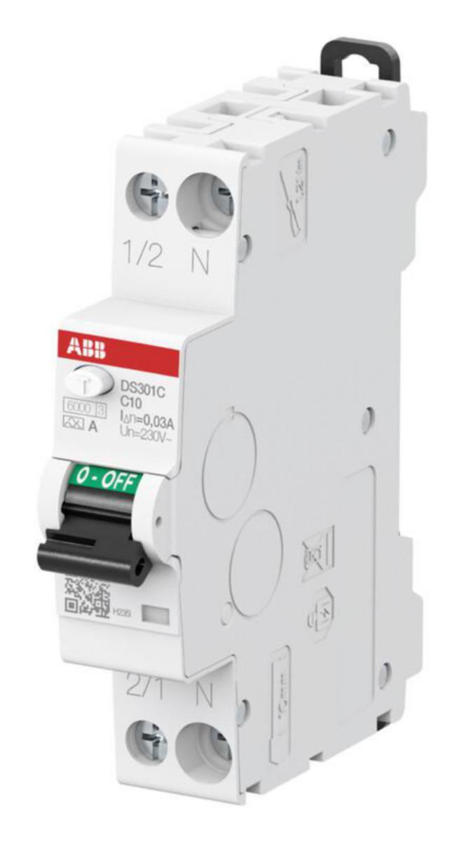 Vikavirtajohdonsuojakatkaisija ABB DS301C 1-mod. 2-nap. 30mA - VIKAVIRTAJOHDONSUOJAKAT.DS301C 2-NAPAINEN C-KÄYRÄ 10A 30MA 1M