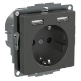 Pistorasia Schneider Electric Exxact 1-osainen + 2 x USB