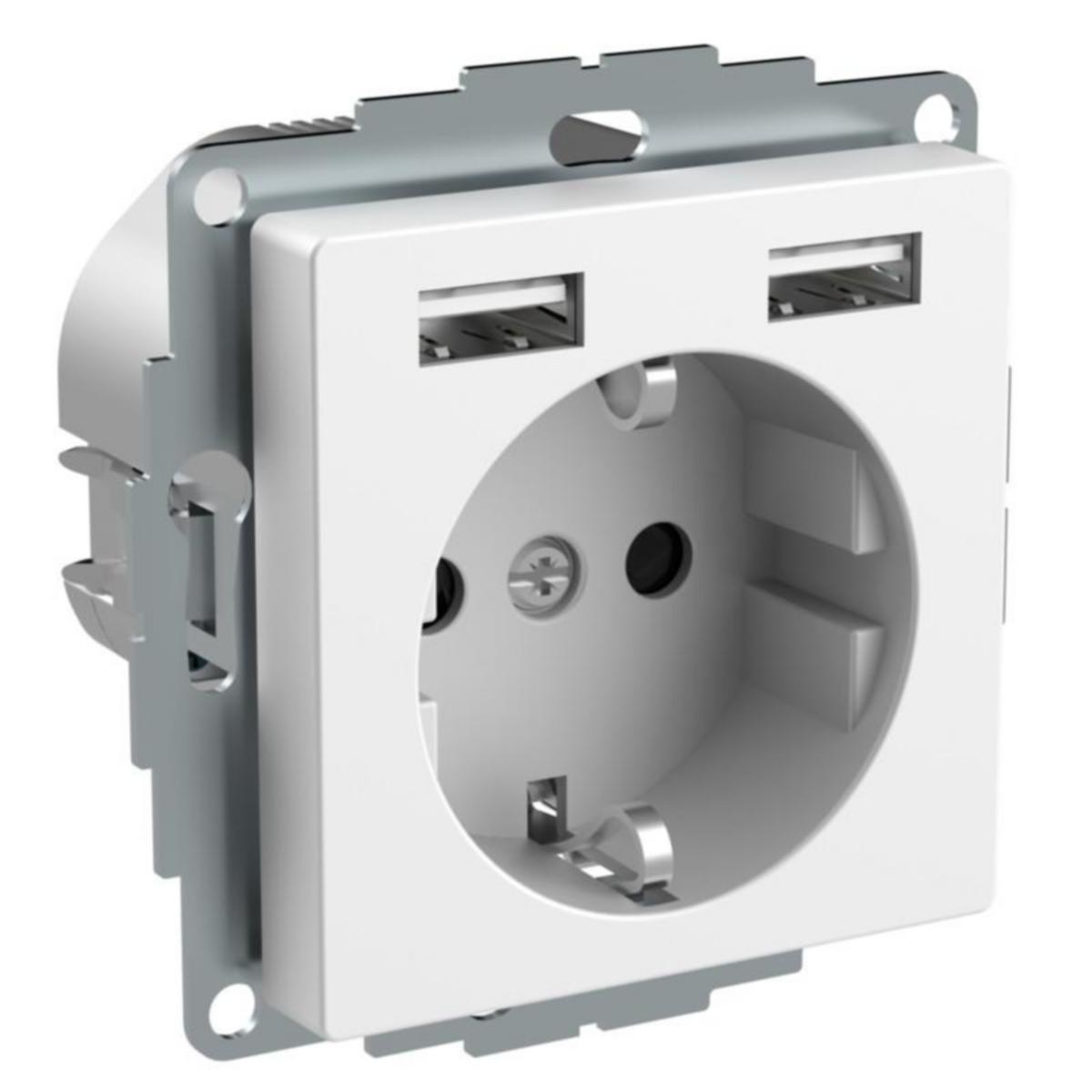 Pistorasia Schneider Electric Exxact 1-osainen + 2 x USB - PISTORASIA + USB EXXACT 1-PR + 2X USB LATAUS 2.4 VAL