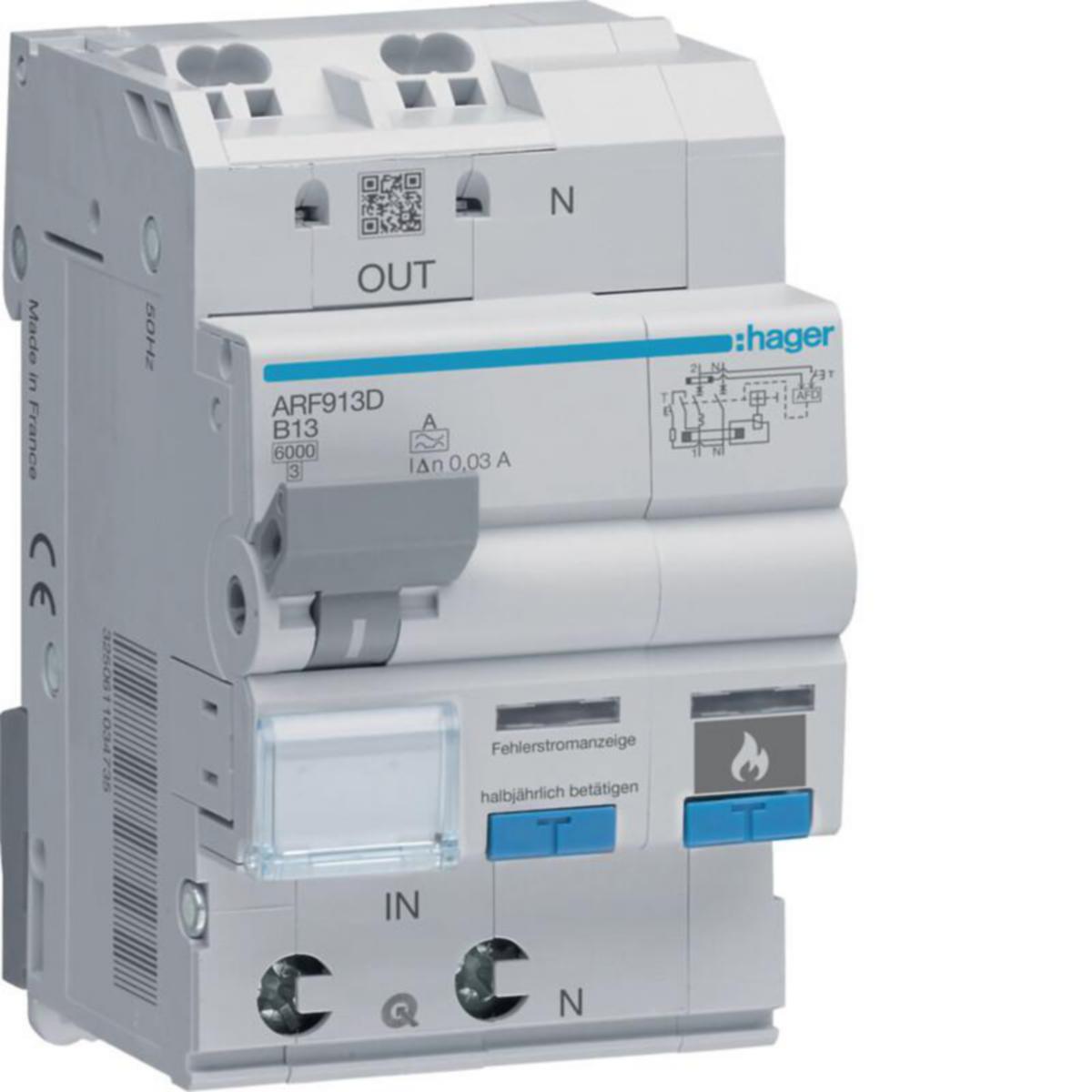 Valokaarivikasuoja Utu - VALOKAARISUOJALAITE HAGER ARF913D 1L+N B-13A/30MA 6KA QC