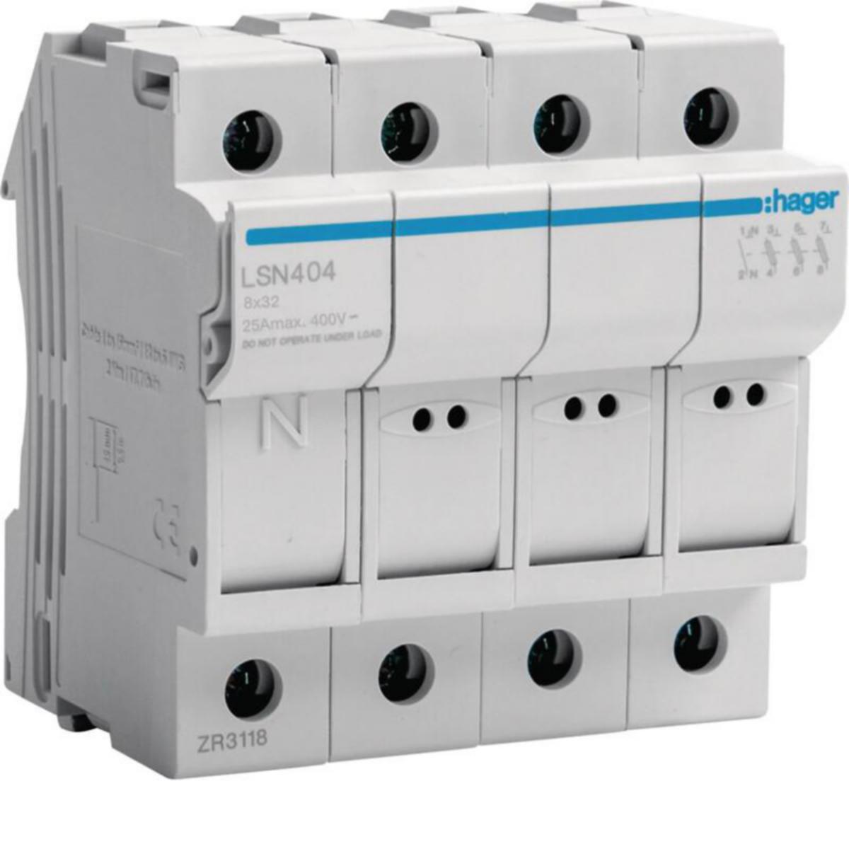 Putkisulakealusta Hager - PUTKISULAKEALUSTA HAGER LSN404 3L+N 25A 8X31 4M