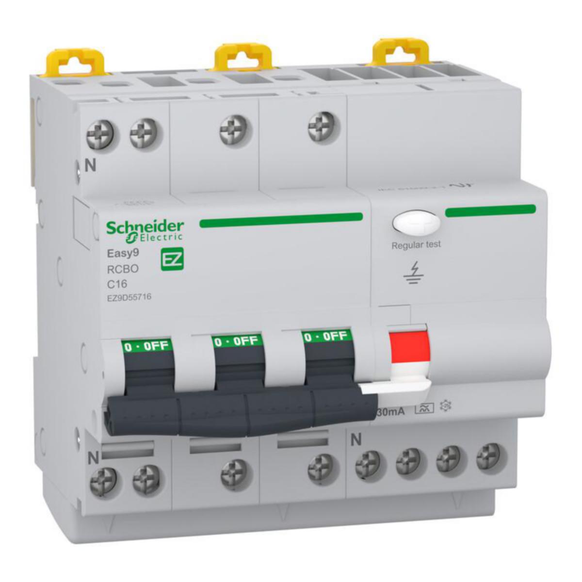 Vikavirtajohdonsuojakatkaisija Schneider Electric Easy9 - VIKAVIRTAJOHDONS.KATK. EASY9 RCBO 4C16 30MA