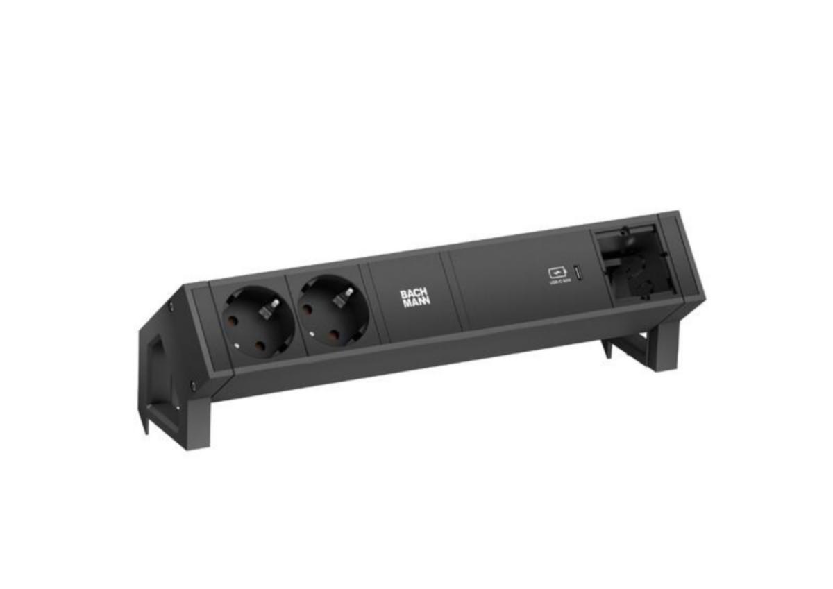 Pistorasia + USB Bachmann DESK2 - PISTORASIA + USB DESK2 2 x PR + USB-C 60W + CM MUSTA