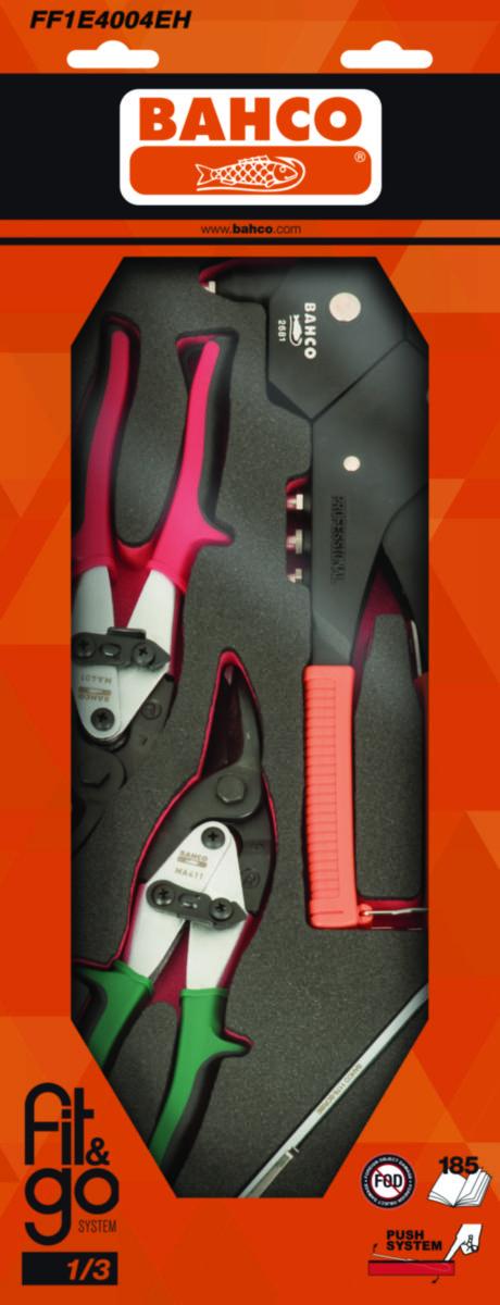 Popniittipihti/peltiakset -sarja Bahco FF1E4004EH - POPNIITTIPIHDIT. PELTISAK BAHCO FOAM FF1E4004EH