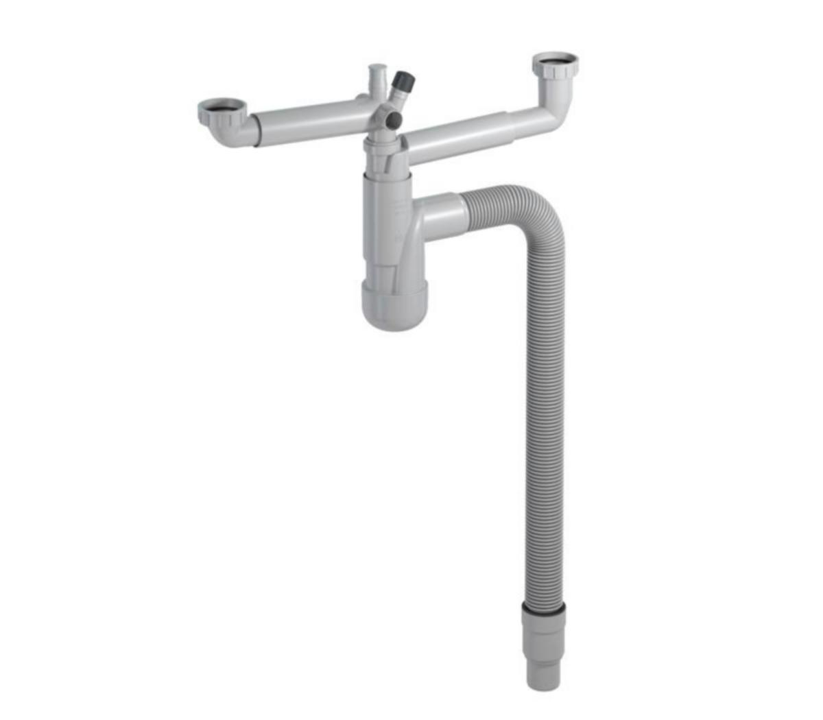 Keittiövesilukko Flexloc 1 1/2" kierteellä - VESILUKKO 2-ALTAALLE FLEXLOC R 11/2" PREVEX